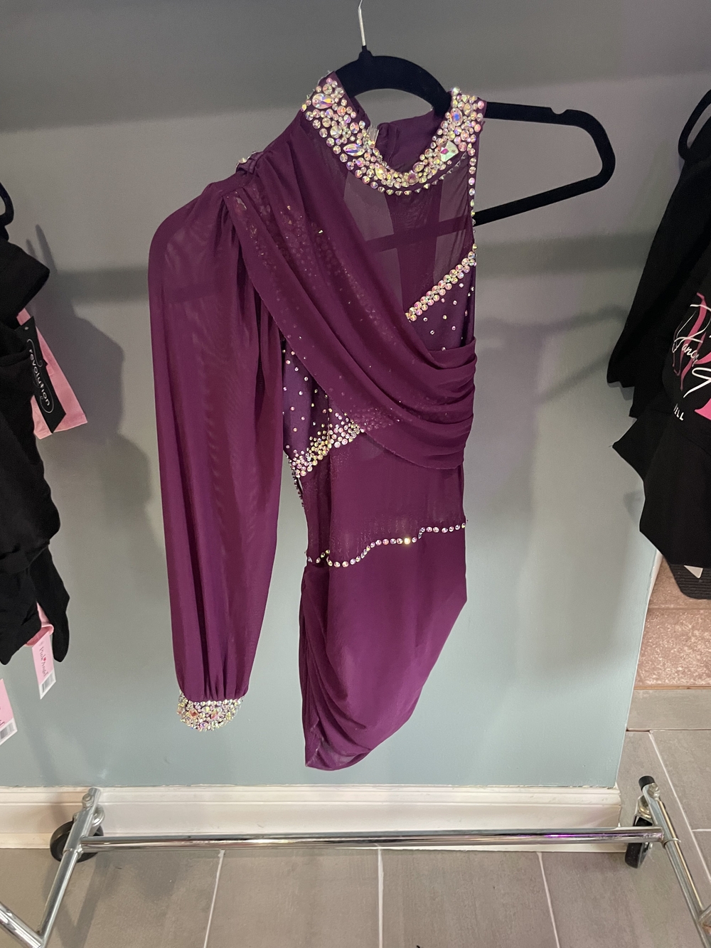 Embellished One-Shoulder Plum Evening Dress
